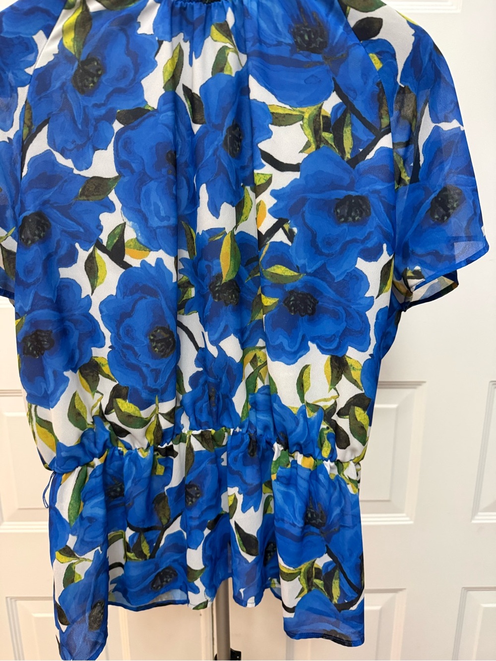 Blue Floral Smocked-Neck Blouse - Picture 2 of 4